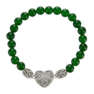 Sunflower Garden Green Jade Stretch Gratitude Bracelet with Heart Pendant